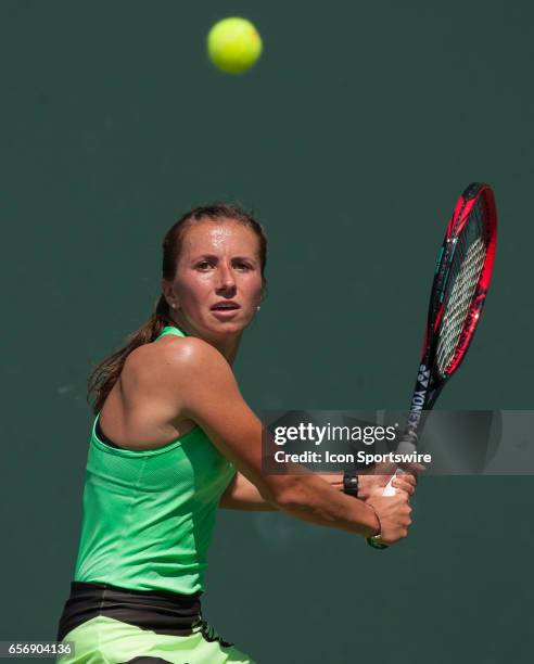 Annika Beck in action during the Miami Open on March 22 at the Tennis Center at Crandon Park in Key Biscayne, FL.