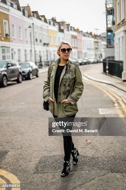 Amber Le Bon is sighted wearing Fay in Battersea park and Chelsea on March 23, 2017 in London, England.