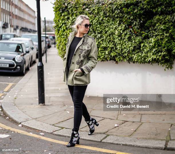 Amber Le Bon is sighted wearing Fay in Battersea park and Chelsea on March 23, 2017 in London, England.