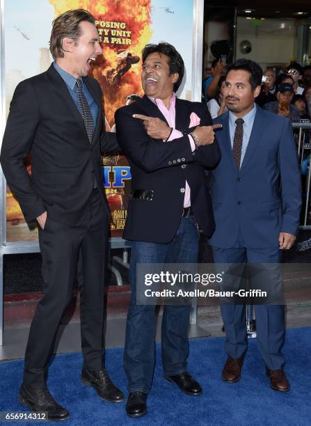 Actors Dax Shepard, Erik Estrada and Michael Pena arrive at the premiere of Warner Bros. Pictures' 'CHIPS' at TCL Chinese Theatre on March 20, 2017...