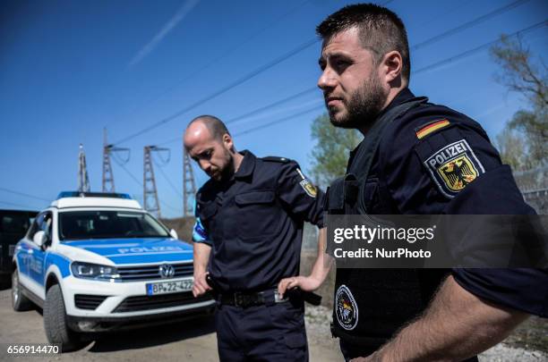 Members of the German federal police on patrol along the Bulgaria - Turkish border, near Kapitan Andreevo border crossing point, some 280 km east the...