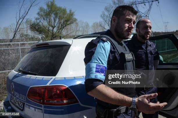 Member of the German federal police on patrol along the Bulgaria - Turkish border, near Kapitan Andreevo border crossing point, some 280 km east the...