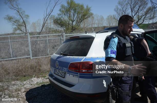 A member of the German federal police on patrol along the Bulgaria - Turkish border, near Kapitan Andreevo border crossing point, some 280 km east...
