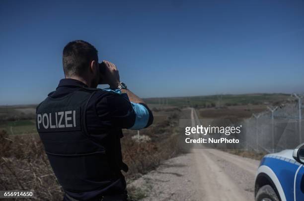 Member of the German federal police on patrol along the Bulgaria - Turkish border, near Kapitan Andreevo border crossing point, some 280 km east the...