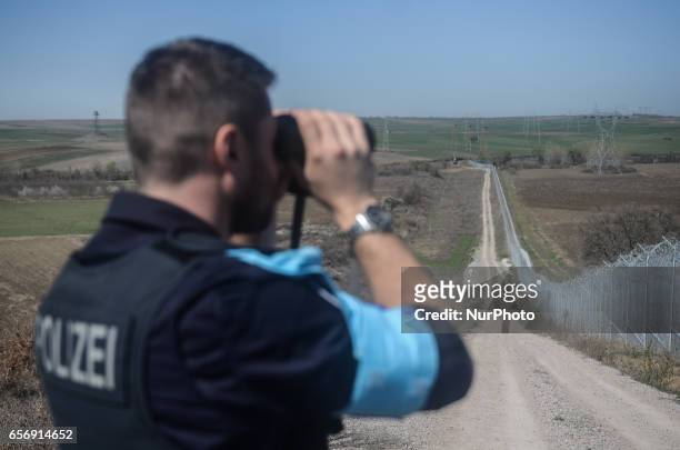 Member of the German federal police on patrol along the Bulgaria - Turkish border, near Kapitan Andreevo border crossing point, some 280 km east the...
