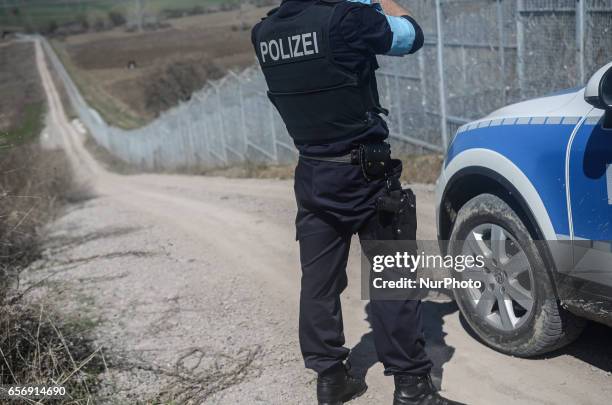 Member of the German federal police on patrol along the Bulgaria - Turkish border, near Kapitan Andreevo border crossing point, some 280 km east the...