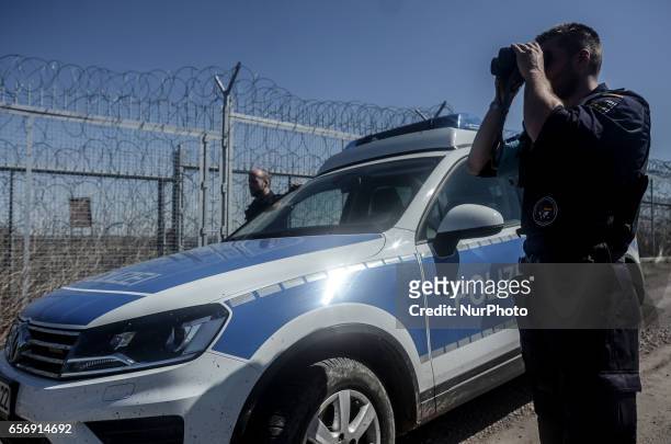 Members of the German federal police on patrol along the Bulgaria - Turkish border, near Kapitan Andreevo border crossing point, some 280 km east the...