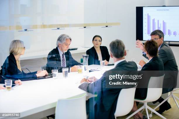 conference room business meeting sales numbers presentation - global business leader stock pictures, royalty-free photos & images