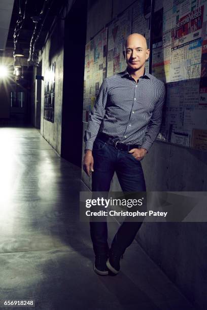 American technology and retail entrepreneur, founder, chairman, and chief executive officer of Amazon.com Jeff Bezos is photographed for Billboard...