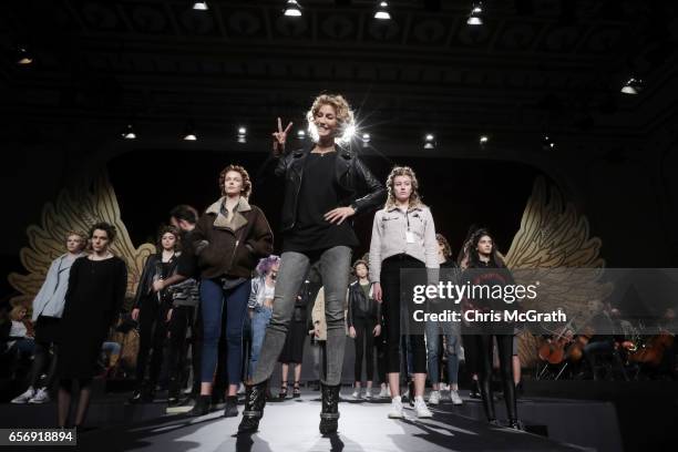 Cagla Sikel and models during rehearsal ahead of the Tuvanam show during Mercedes-Benz Istanbul Fashion Week March 2017 at Grand Pera on March 23,...