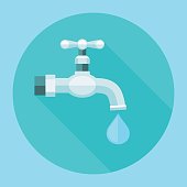 Water tap flat icon with long shadow
