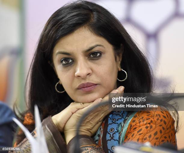 Vice President Shazia Ilmi addresses media persons over certain issue related to ruling AAP's misconduct and other election related issue at Delhi...