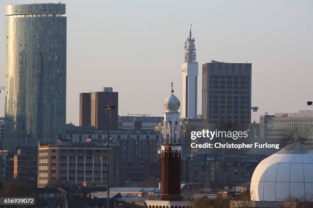 Thye minaret of Birmingham Central Mosque stands against the skyline of Birmingham on March 23, 2017 in Birmingham, England. After yesterday's London...