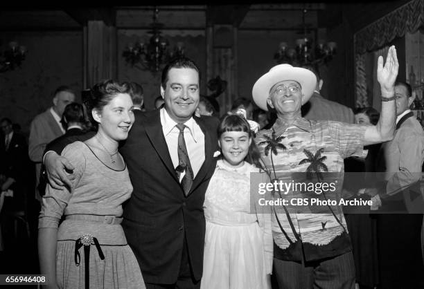 Jackie Gleason celebrates with his daughters Geraldine Gleason , Linda Gleason and guests at "The Jackie Gleason Show" after party at Toots Shors...