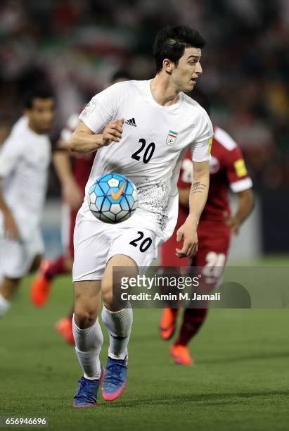 Sardar Azmoun of Iran in action during Qatar against Iran - FIFA 2018 World Cup Qualifier on March 23, 2017 in Doha, Qatar.