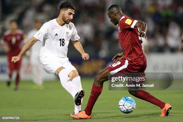 Alireza Jahan Bakhsh of Iran in action during Qatar against Iran - FIFA 2018 World Cup Qualifier on March 23, 2017 in Doha, Qatar.