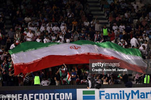 Fans of Iran looks on during Qatar against Iran - FIFA 2018 World Cup Qualifier on March 23, 2017 in Doha, Qatar.