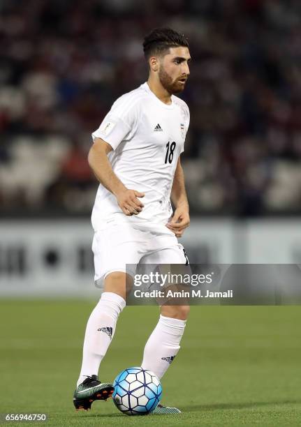 Alireza Jahan Bakhsh of Iran in action during Qatar against Iran - FIFA 2018 World Cup Qualifier on March 23, 2017 in Doha, Qatar.