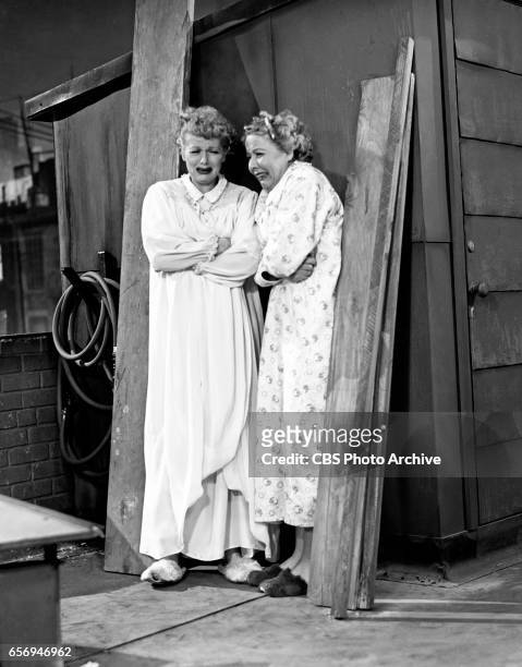 Lucille Ball and Vivian Vance star in the CBS television show "I Love Lucy" episode Vacation from Marriage originally broadcast October 27, 1952....
