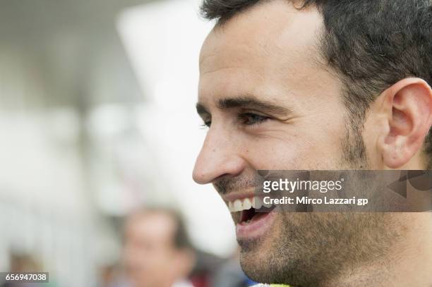 Hector Barbera of Spain and Avintia Racing smiles on track before the official photo during the MotoGp of Qatar - Free Practice at Losail Circuit on...