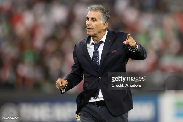 Head coach of Iran Carlos Queiroz gestures during the 2018 FIFA World Cup Asian Qualifying group A football match between Qatar and Iran at the...