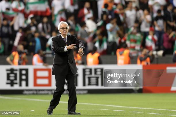 Head coach of Qatar Jorge Fossati gestures during the 2018 FIFA World Cup Asian Qualifying group A football match between Qatar and Iran at the...