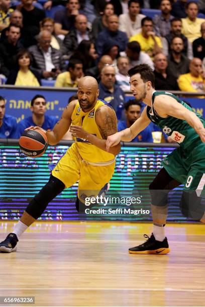 Devin Smith, #6 of Maccabi Fox Tel Aviv in action during the 2016/2017 Turkish Airlines EuroLeague Regular Season Round 28 game between Maccabi Fox...