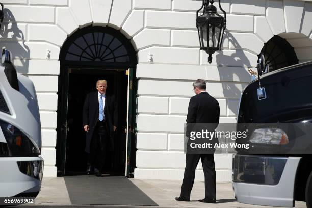 President Donald Trump welcomes American Trucking Associations President and CEO Chris Spear to the White House March 23, 2017 in Washington, DC....