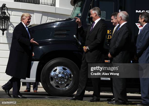 President Donald Trump welcomes trucking CEOs to the White House March 23, 2017 in Washington, DC. President Trump hosted truckers and CEOs for a...