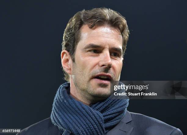 Ralf Kellermann, head coach of Wolfsburg looks on during the UEFA Women's Champions League Quater Final first leg match between VfL Wolfsburg and...