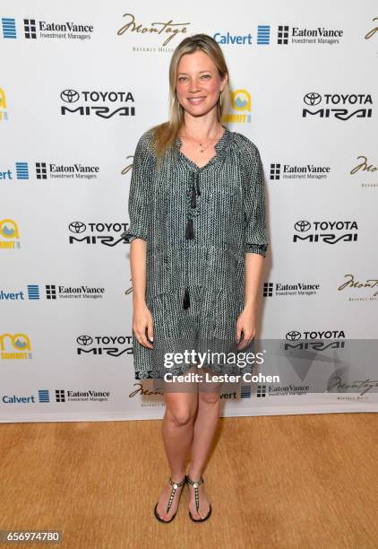 Actor Amy Smart attends the EMA IMPACT Summit hosted by the Environmental Media Association presented by Toyota Mirai and Calvert Research and...