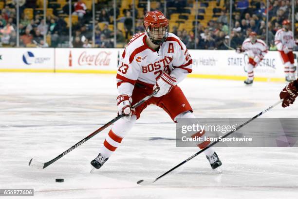 Boston University Terriers forward Jakob Forsbacka Karlsson during a Hockey East semifinal between the Boston University Terriers and the Boston...