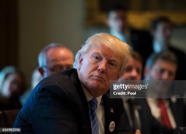 President Donald Trump holds a listening session on health care with truckers and CEOs from the American Trucking Associations in the Cabinet Room at...
