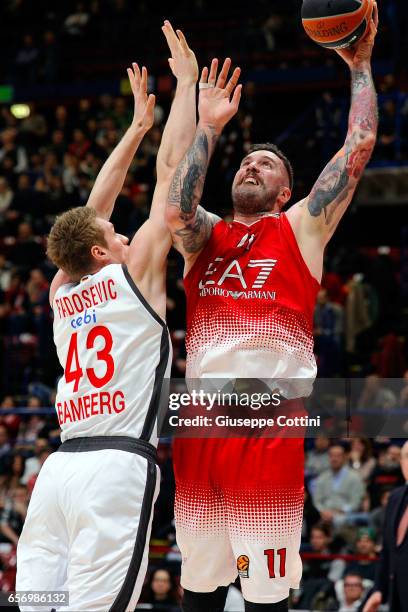 Miroslav Raduljica, #11 of EA7 Emporio Armani Milan in action during the 2016/2017 Turkish Airlines EuroLeague Regular Season Round 28 game between...