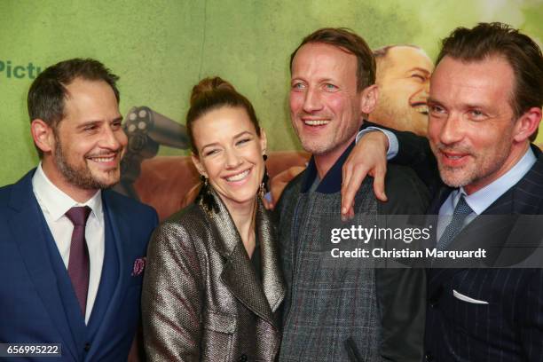 Wotan Wilke Moehring, Moritz Bleibtreu, Director Christian Zuebert, Lucas Gregorowicz and Alexandra Neldel, the main cast, attend the premiere of the...