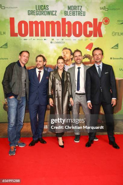 Wotan Wilke Moehring, Moritz Bleibtreu, Director Christian Zuebert, Lucas Gregorowicz and Alexandra Neldel, the main cast, attend the premiere of the...