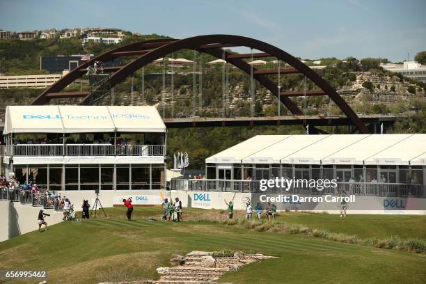 Patrick Reed tees off on the 16th hole of his match during round two of the World Golf Championships-Dell Technologies Match Play at the Austin...