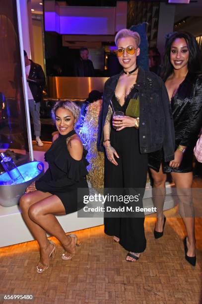 Karis Anderson, Courtney Rumbold and Alexandra Buggs of Stooshe attend the launch of the JF London x Kyle De'Volle fall/winter 2017 capsule...