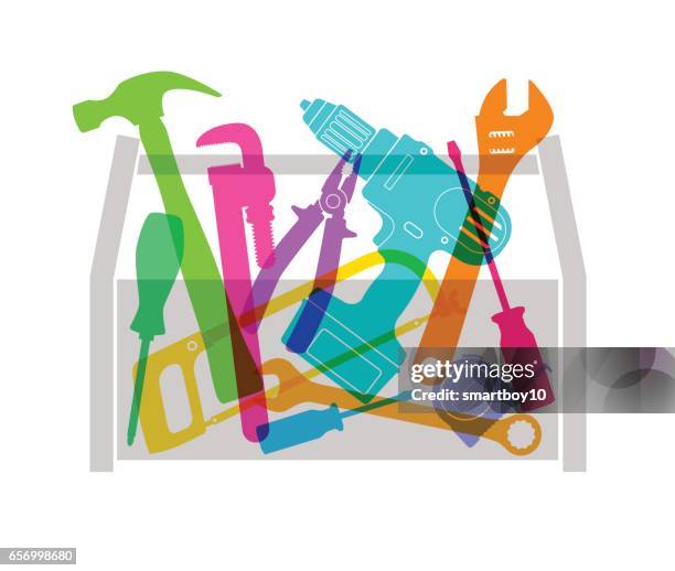 illustrazioni stock, clip art, cartoni animati e icone di tendenza di cassetta degli attrezzi - scatola per attrezzi