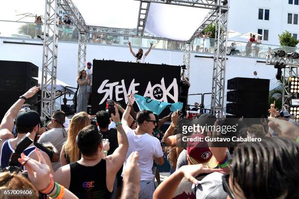 Steve Aoki performs at the SiriusXM Music Lounge at 1 Hotel South Beach on March 23, 2017 in Miami, Florida.