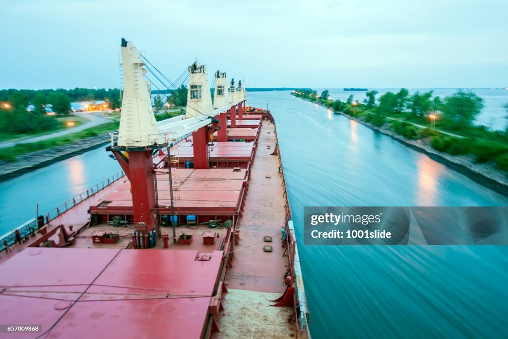 Ship Sailing Detroit Canal in Usa - Passing canal