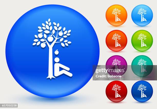 discovering gravity icon on shiny color circle buttons - apple falling stock illustrations