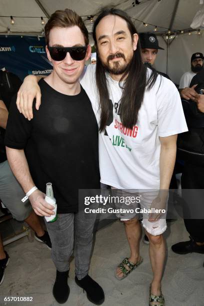 Hardwell and Steve Aoki attend the SiriusXM Music Lounge at 1 Hotel South Beach on March 23, 2017 in Miami, Florida.