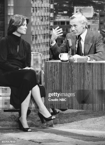 Pictured: Actress Suzanne Pleshette during an interview with Host Johnny Carson on April 6th, 1976--