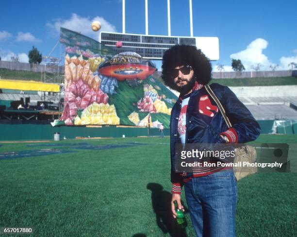 Drummer Sib Hashian of the band BOSTON poses for a photo on the field at Aloha Stadium on April 28, 1979 in Honolulu, Hawaii.
