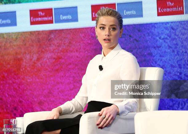 Actress Amber Heard speaks on stage during the 2nd Annual Pride & Prejudice Summit at 10 on The Park on March 23, 2017 in New York City.