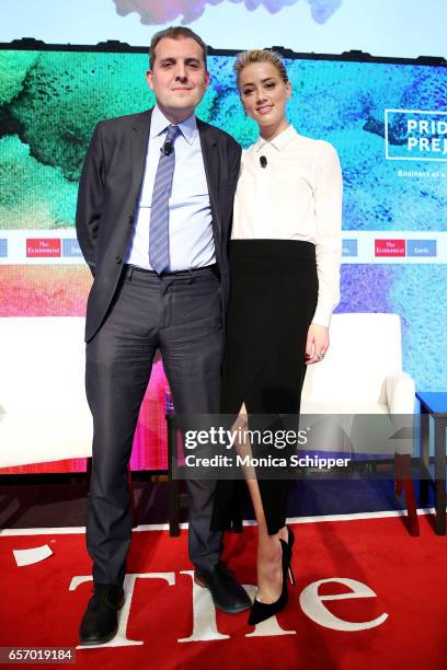 Deputy Editor of The Economist Tom Standage and actress Amber Heard attend the 2nd Annual Pride & Prejudice Summit at 10 on The Park on March 23,...