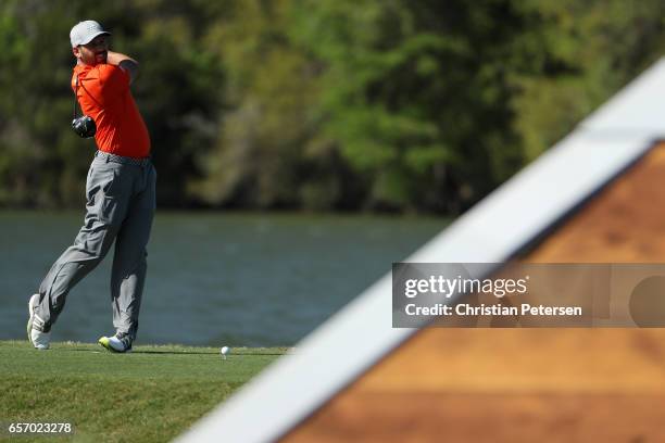 Sergio Garcia of Spain tees off on the 14th hole of his match during round two of the World Golf Championships-Dell Technologies Match Play at the...