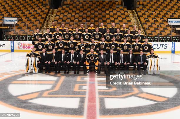 The Boston Bruins pose for their annual team photo at the TD Garden on March 10, 2017 in Boston, Massachusetts.