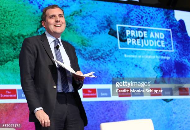 Deputy Editor of The Economist Tom Standage speaks on stage during the 2nd Annual Pride & Prejudice Summit at 10 on The Park on March 23, 2017 in New...